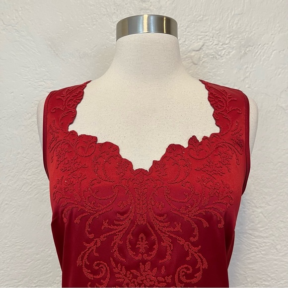 Vintage 90s Y2K Dress Sheath Red Satin Beaded Goth Gothic Retro CDC 6 - Picture 6 of 16